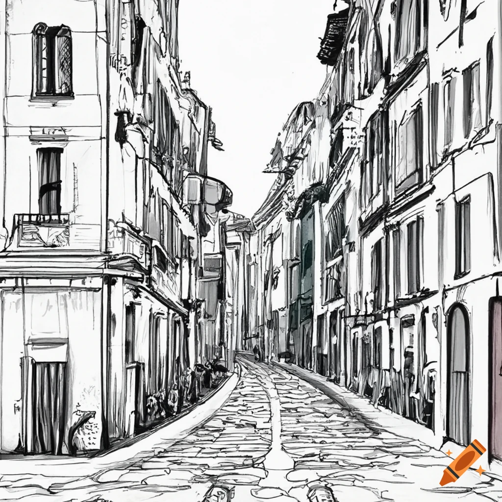 Italian street line drawing for coloring book