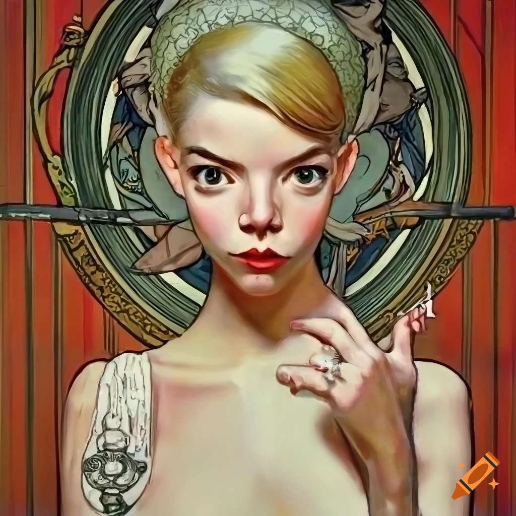 Retro sci-fi fantasy girl in cream catsuit with intense eyes and platinum blonde ringlets