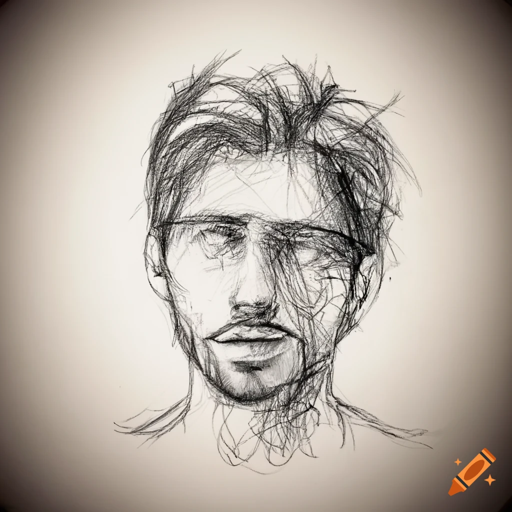 Ramiro Clemente style pencil drawing of a man with loose scribble lines