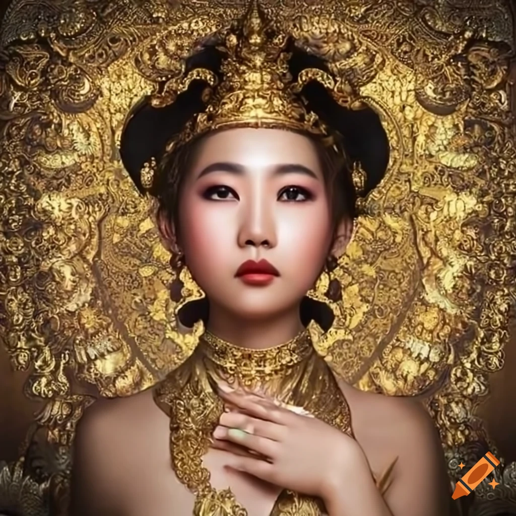 Portrait of a graceful Thai woman in Austrian Art Nouveau style