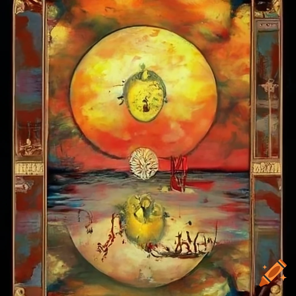 Sun tarot card in oil paint