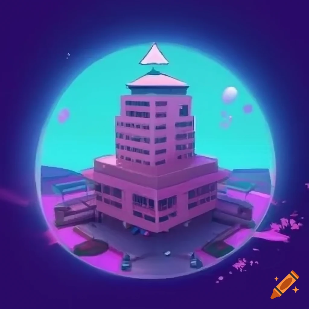 Dreamy and lofi hospital building, suitable for an album cover