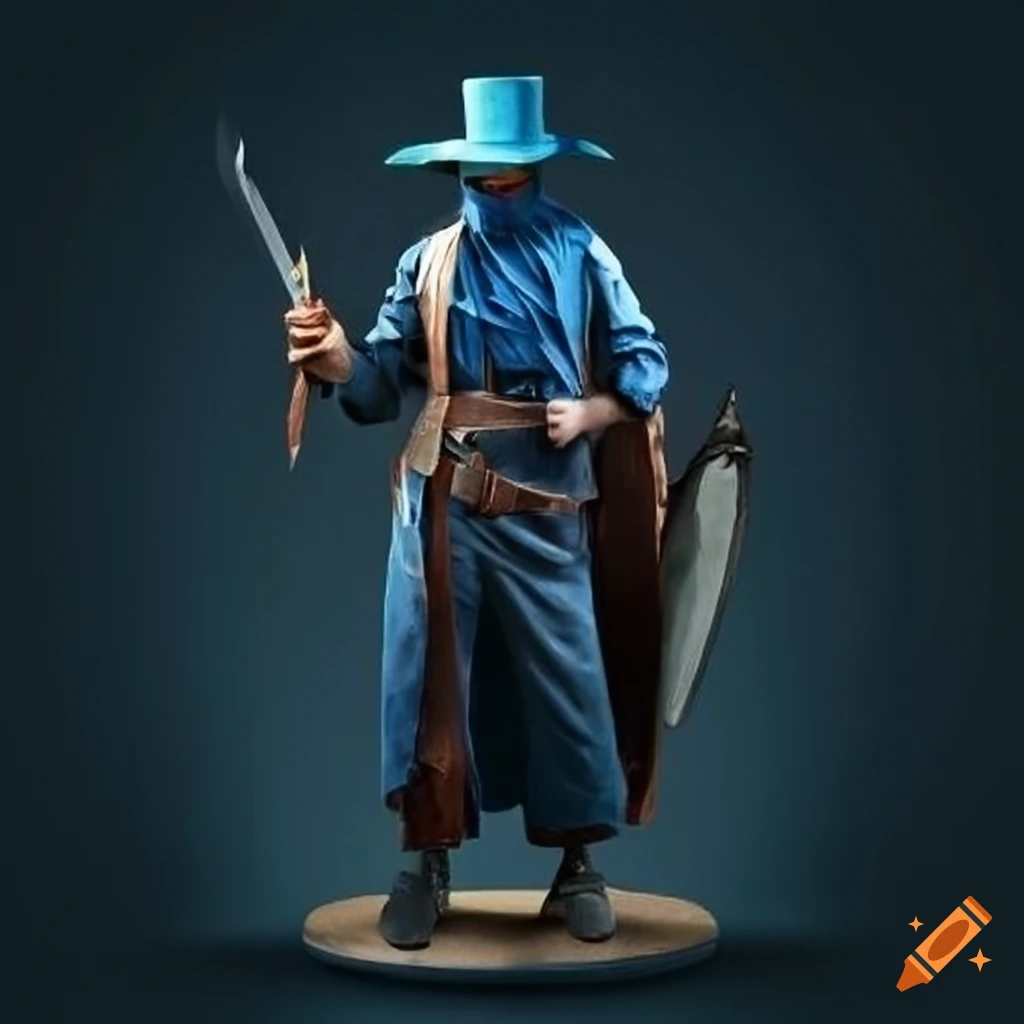 Masked ronin with straw hat and sword holding a rifle