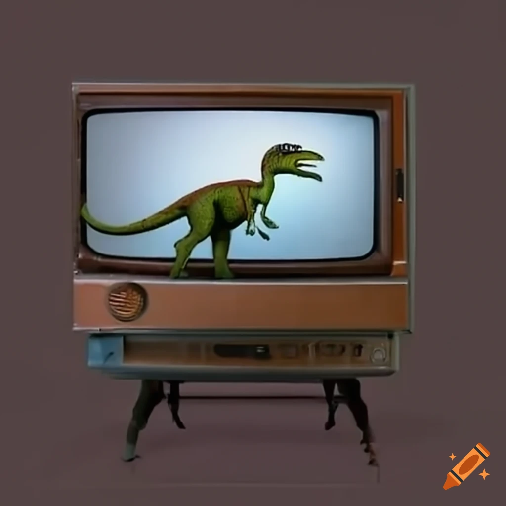 Dinosaur on old TV screen