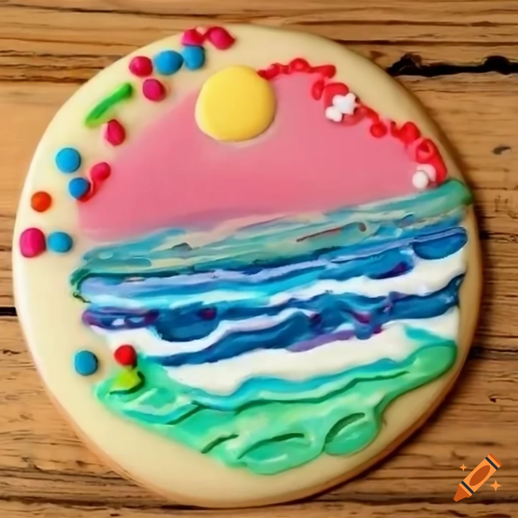 Colorful beach scene on a sugar cookie