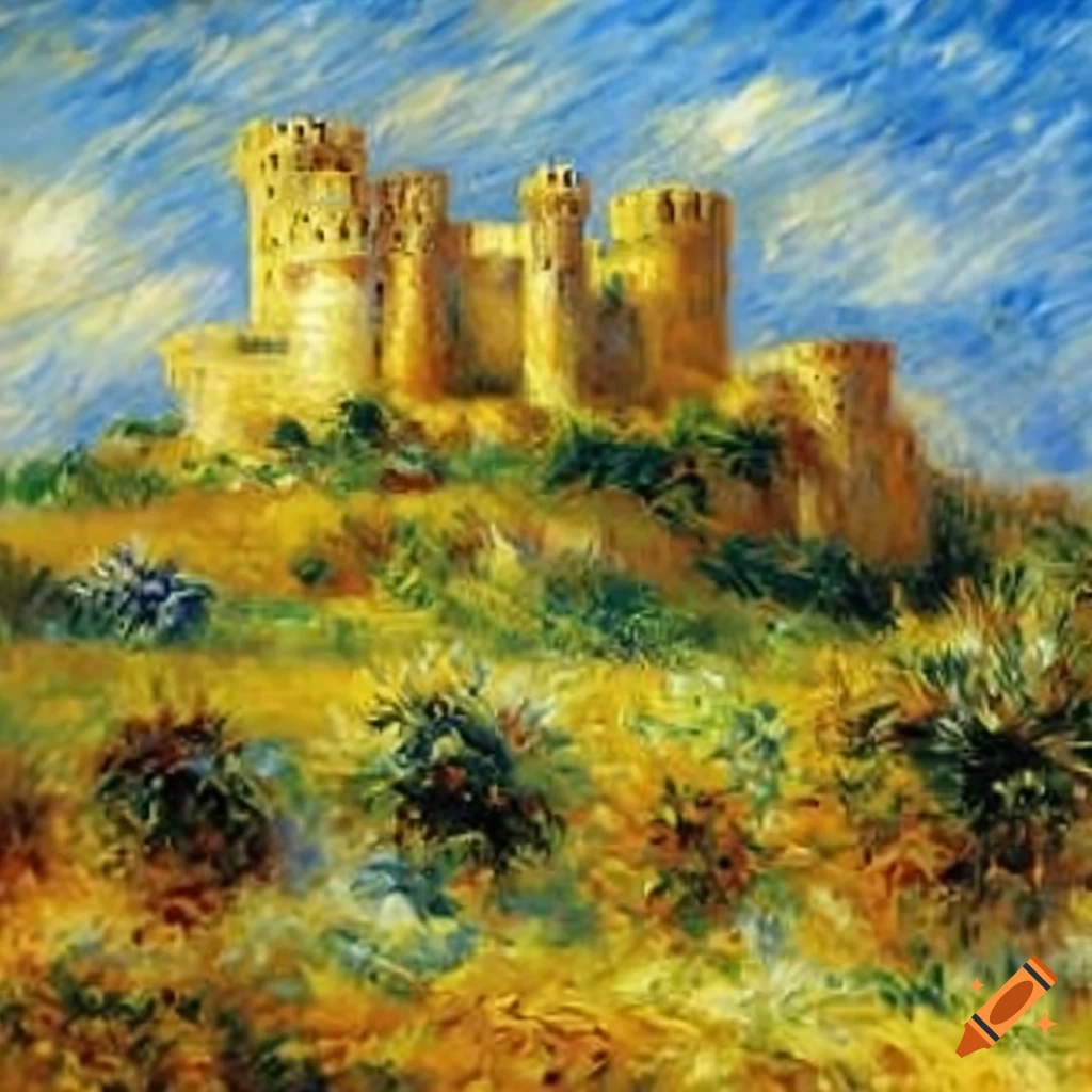 Castle filled with bees in an oil painting by Renoir on Craiyon