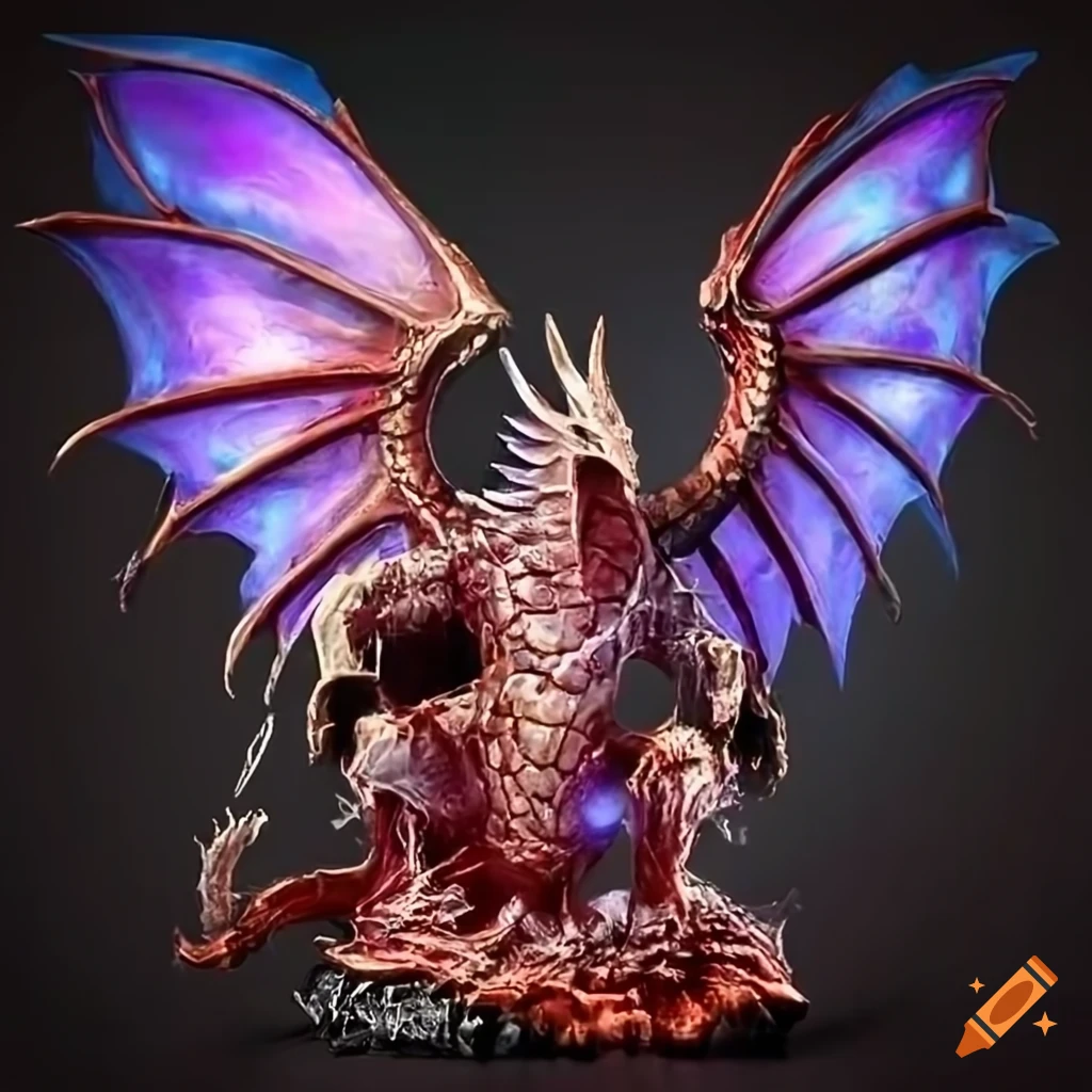Translucent dragon with a humanoid emerging from its chest and swords ...