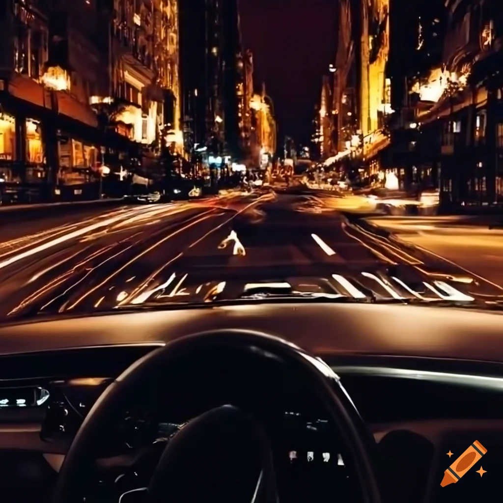 Driving a car through new york city at night on Craiyon