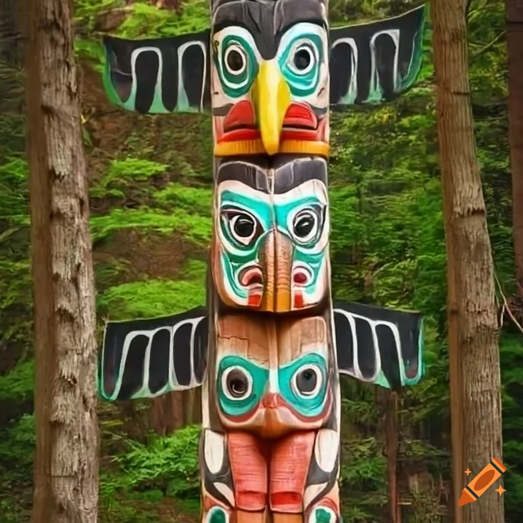 Colorful North American totem pole