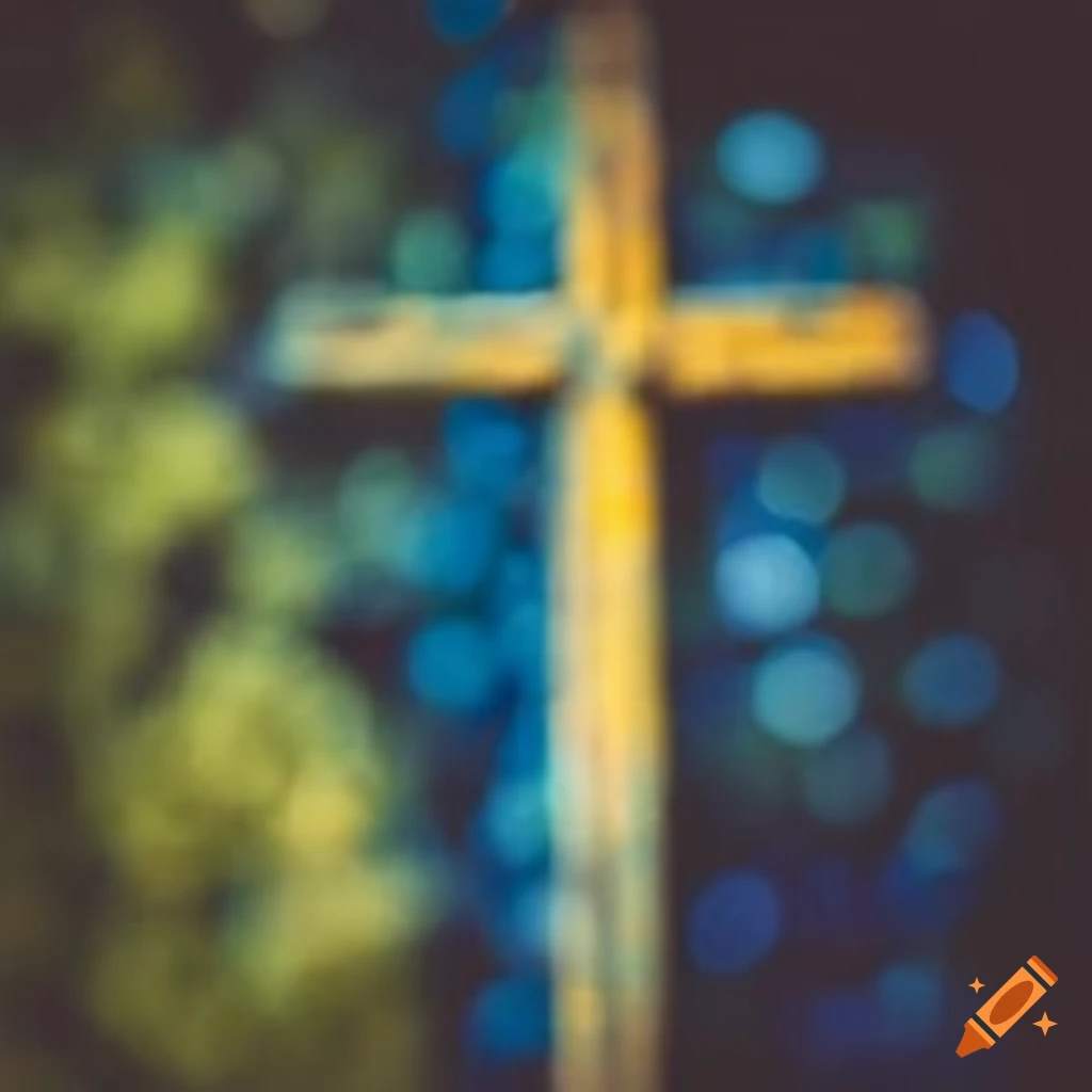 Antique blue and yellow wooden cross