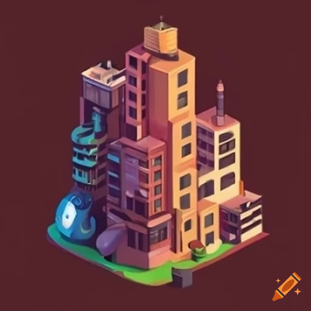 Studio Ghibli style sci-fi skyscrapers with coffee cream and raspberry tones