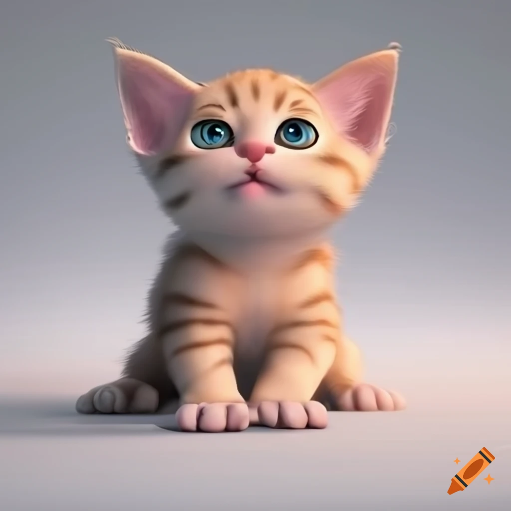 3D cartoon kitten on white background