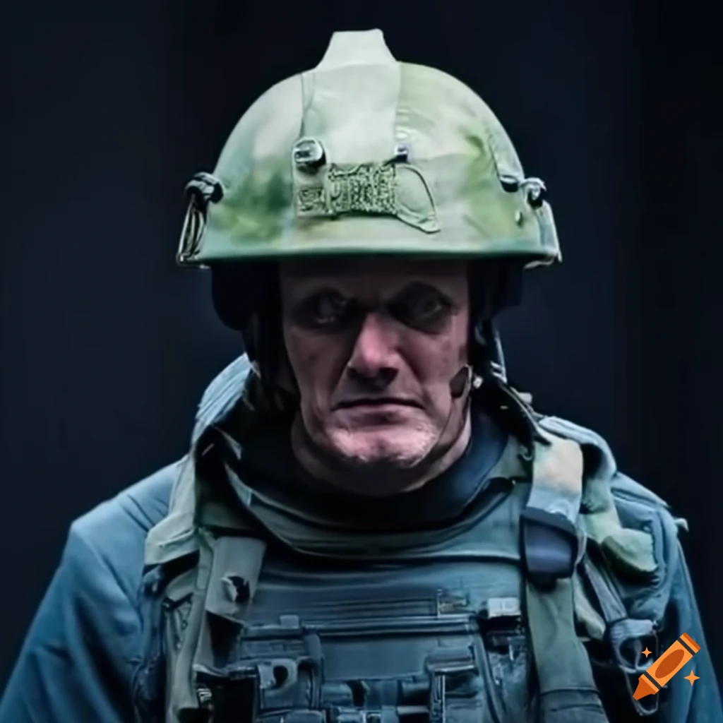 Labour Party leader Keir Starmer wearing a military helmet