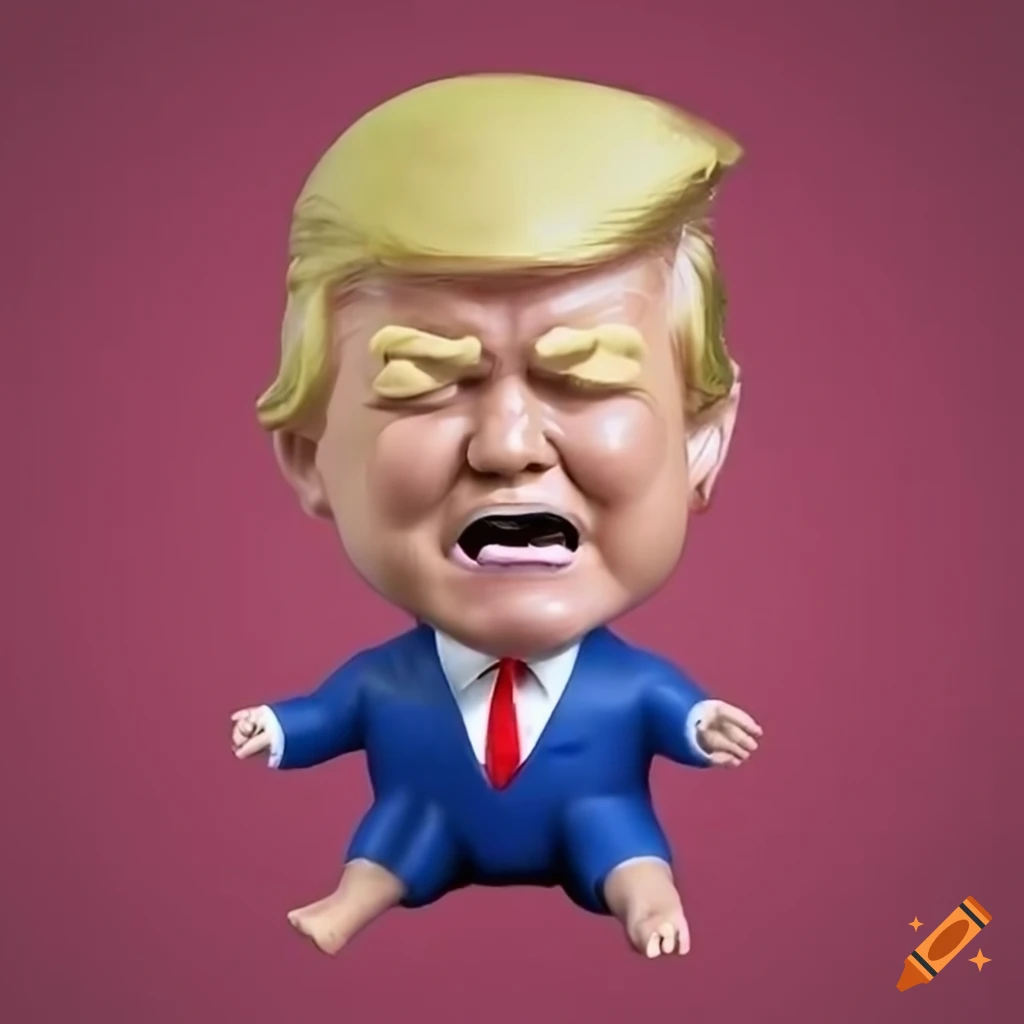 Donald trump baby bobblehead doll crying with a sour face and diaper 3d centered on Craiyon