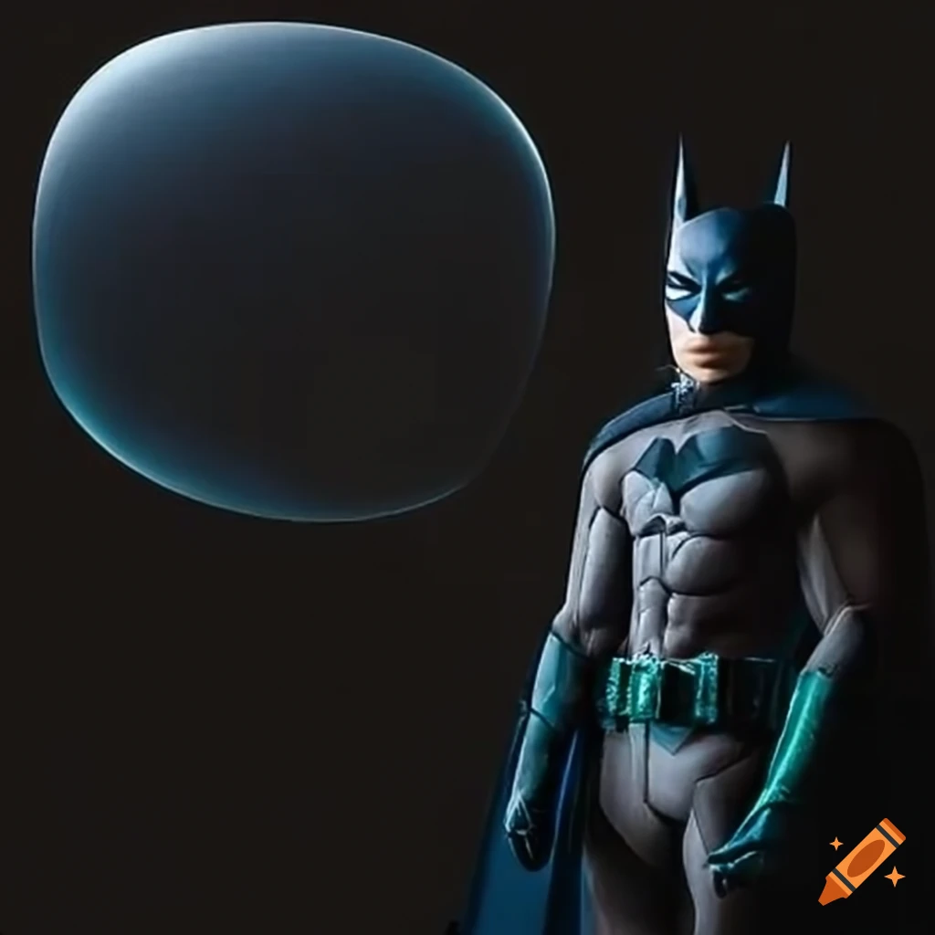 Iconic superhero Batman with a contemplative thought bubble