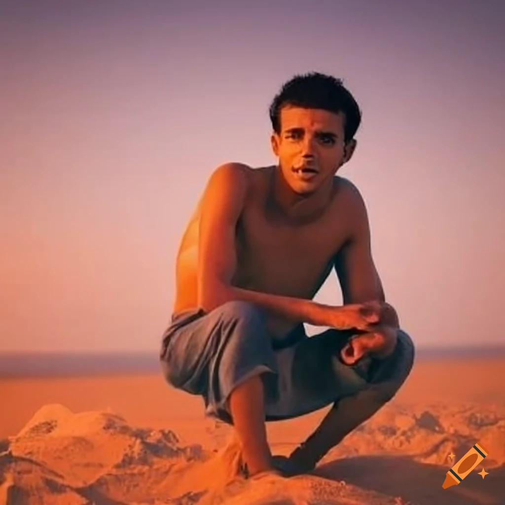 Algerian man seated on sandy terrain contemplating the future