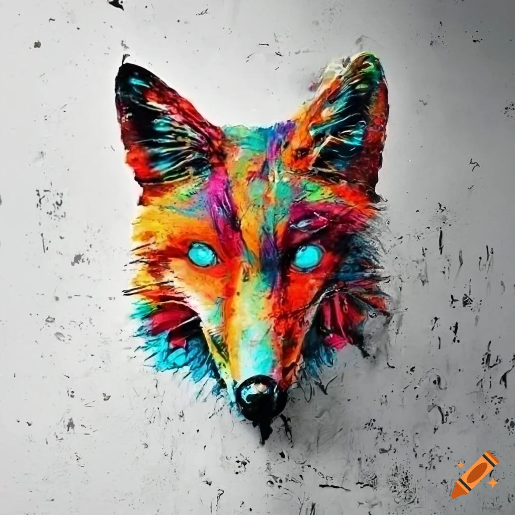 Colorful punk-inspired fox with distressed grungy design