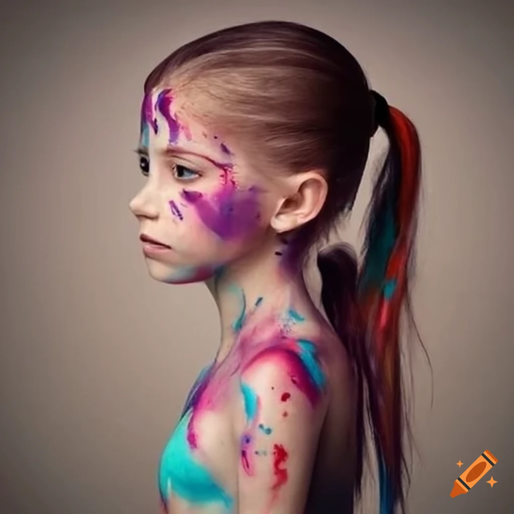 Tween girl with body paint on Craiyon