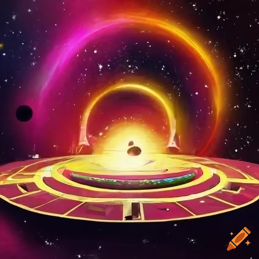 Arena with space/cosmic theme and platform