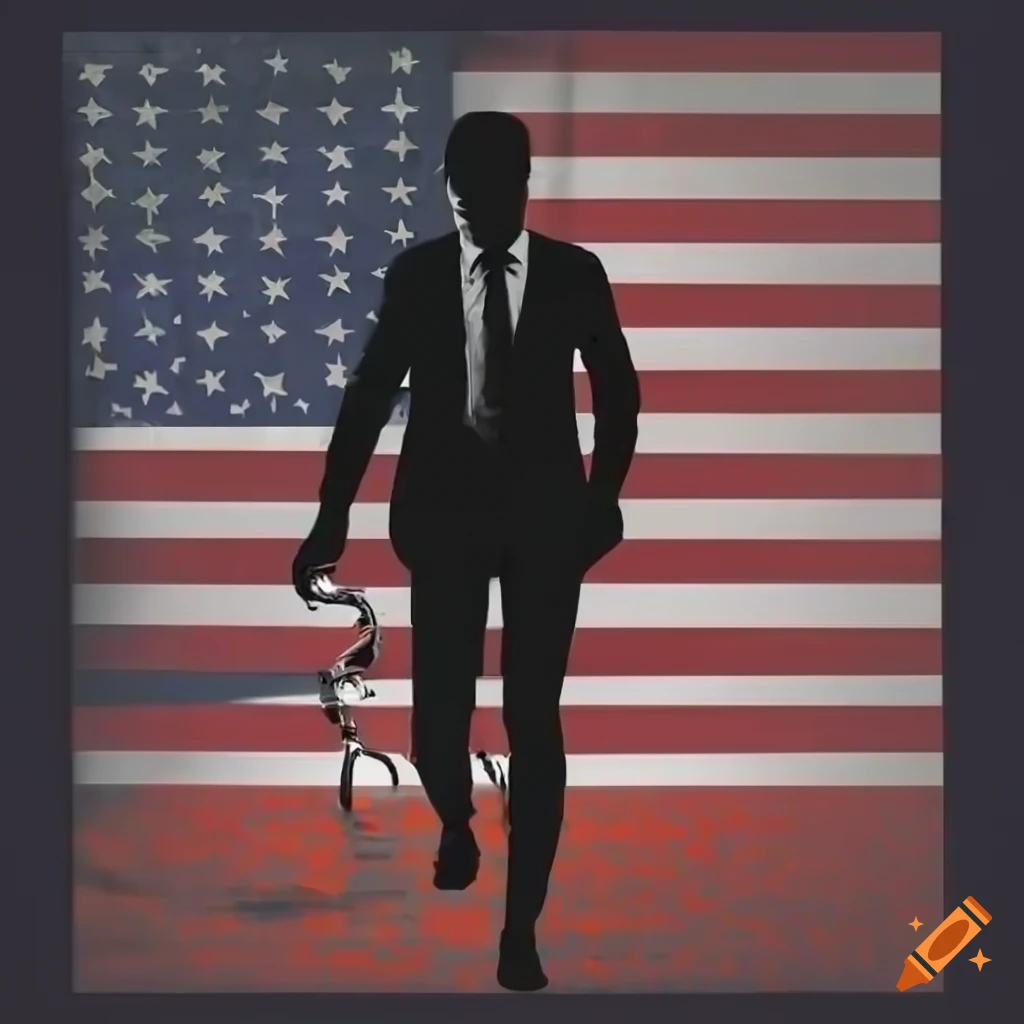 Silhouette of a business man in handcuffs with American flag background