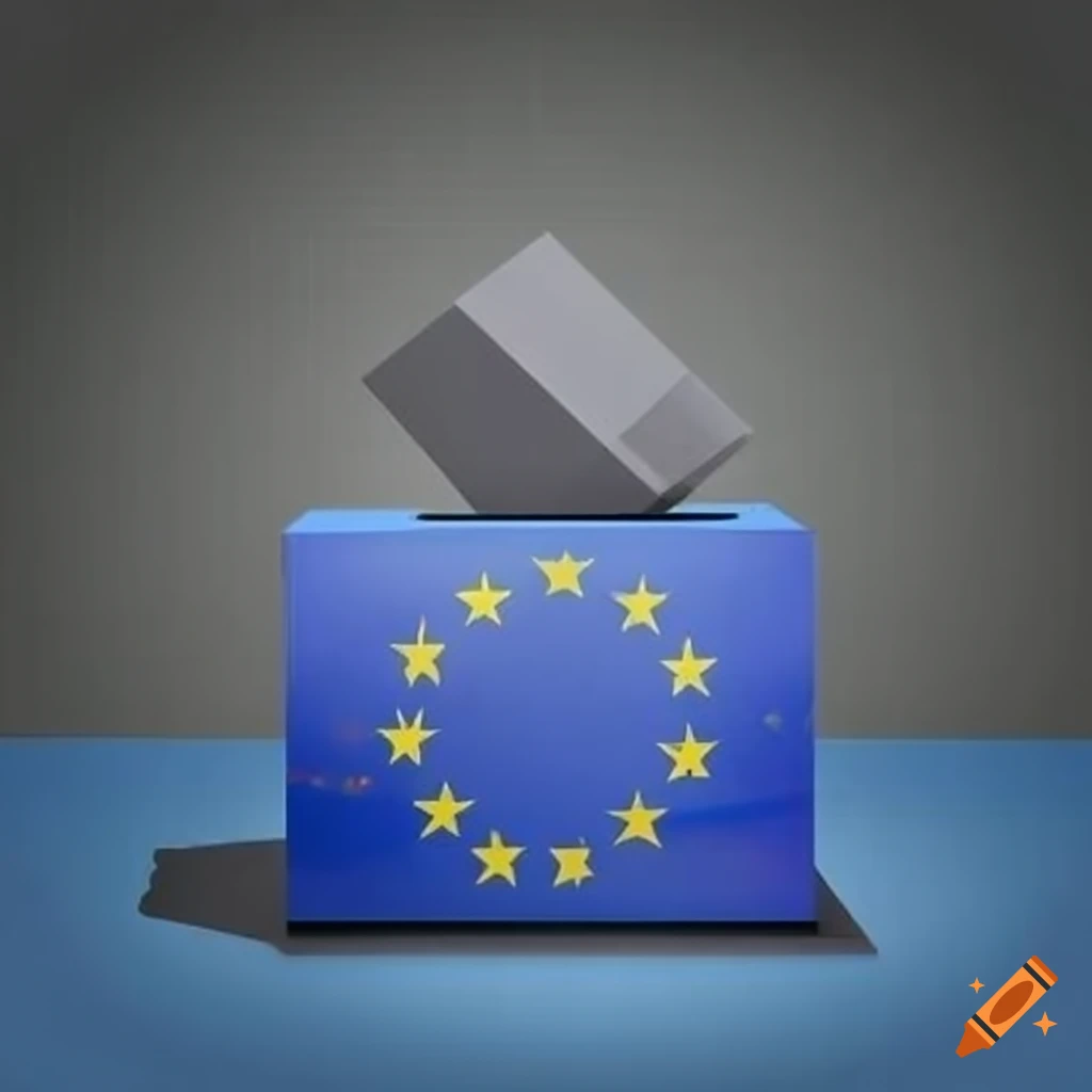 EU flag ballot box with diverse voters and Europe map background