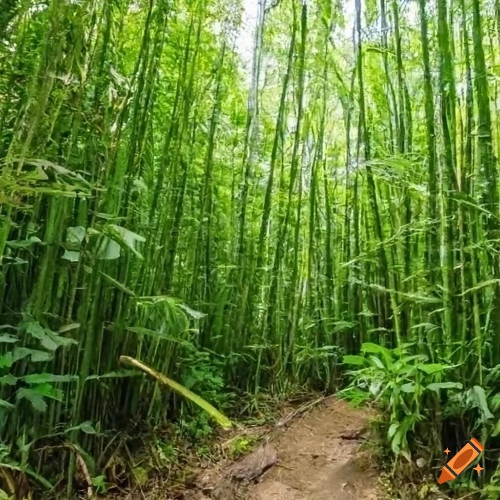 Mossy jungle with bamboo trees