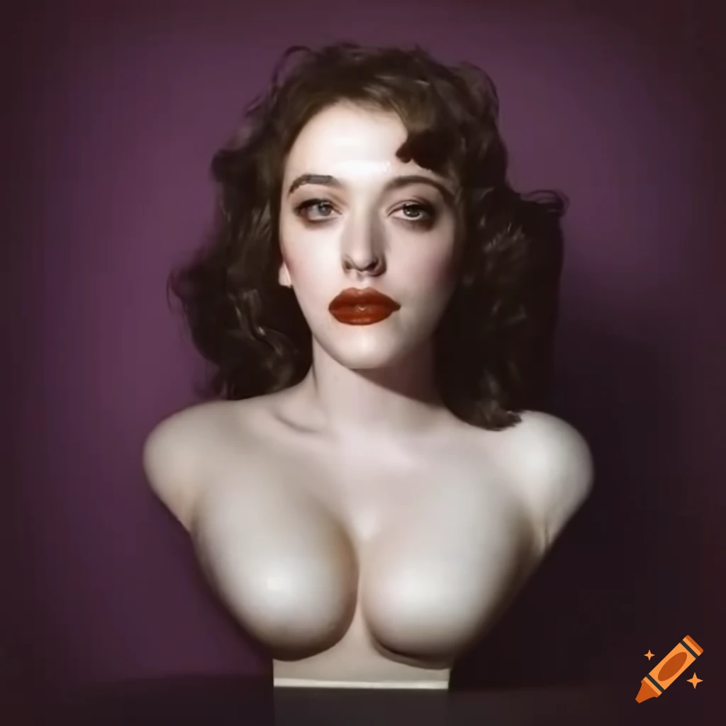 Kat Dennings bust in antique glass with 1950s film aesthetics