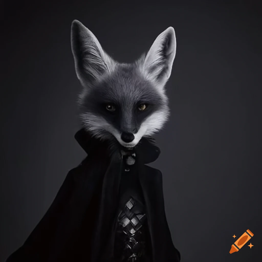 Mysterious fox-like creature in stylish goth attire and accessories