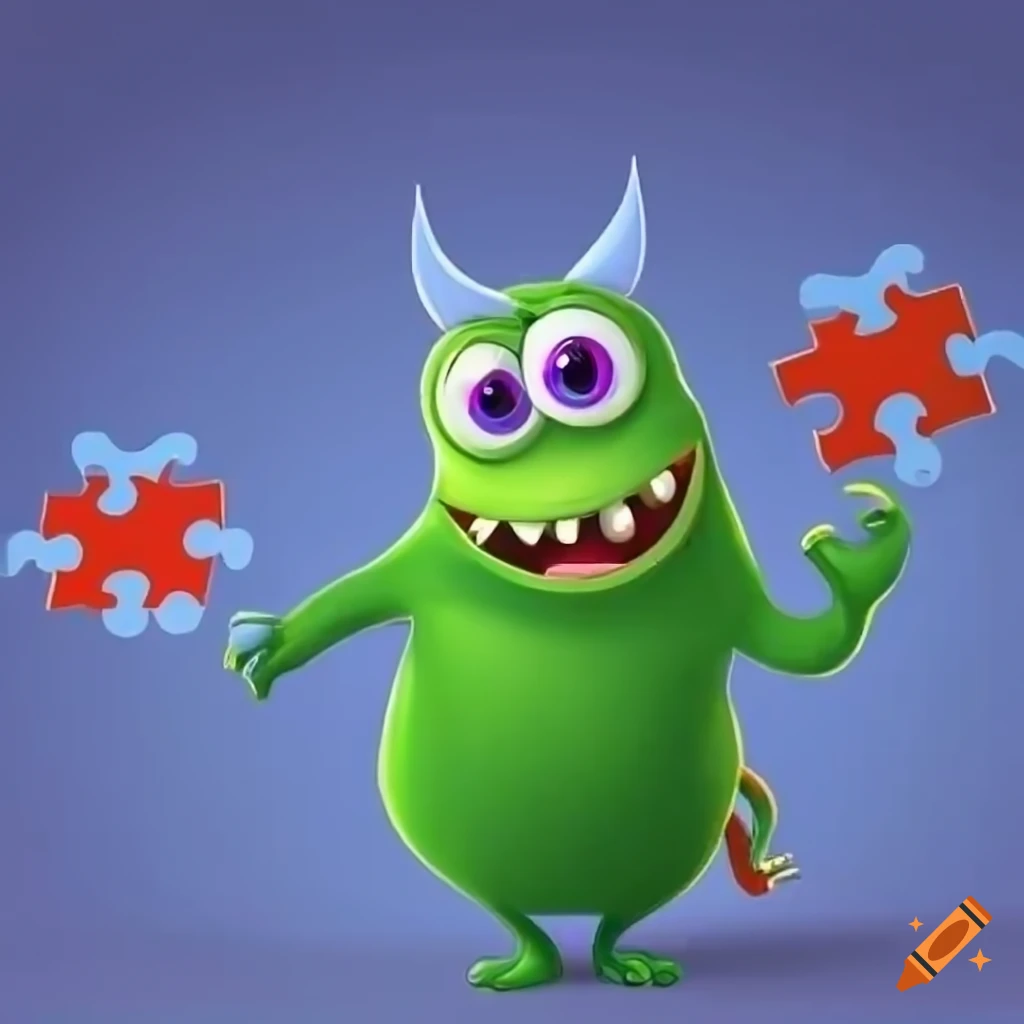 Cute monster cartoon in business attire with puzzle piece