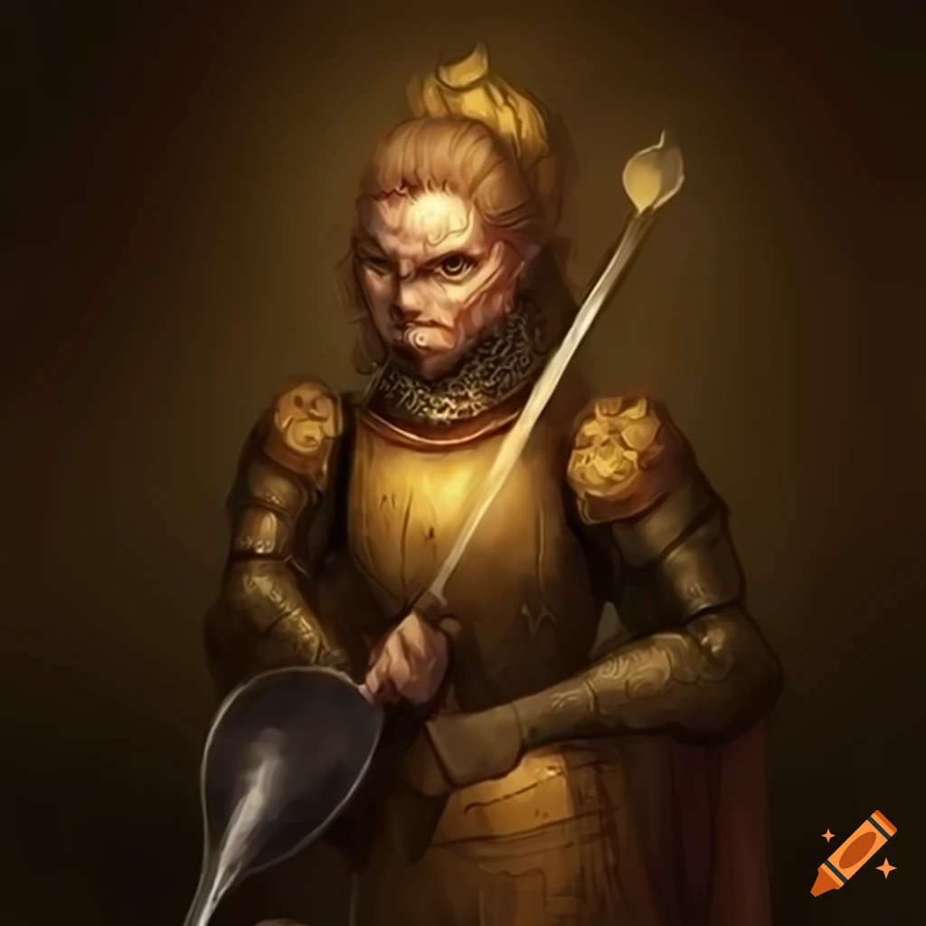 Fantasy knight holding a spoon