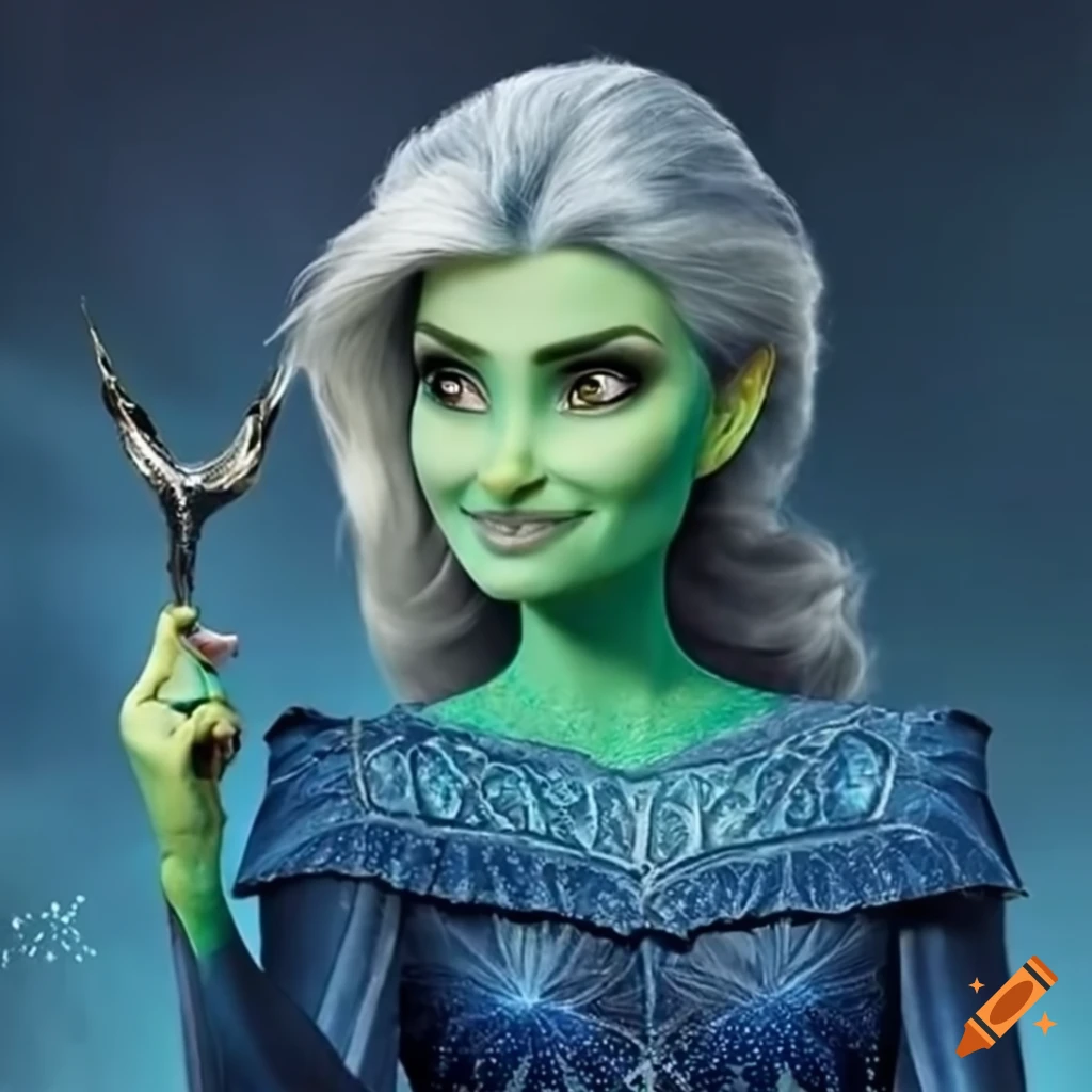 WICKED FROZEN featuring Idina Menzel as a powerful sorceress with green skin and white hair