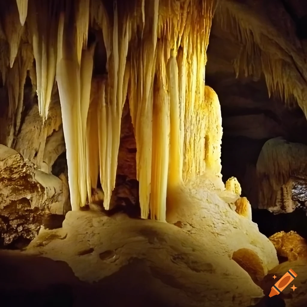 Cave made of cheese with melted cheese dripping from the ceiling