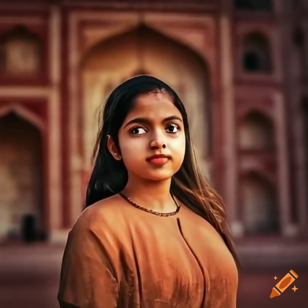 Girl standing in front of the Taj Mahal