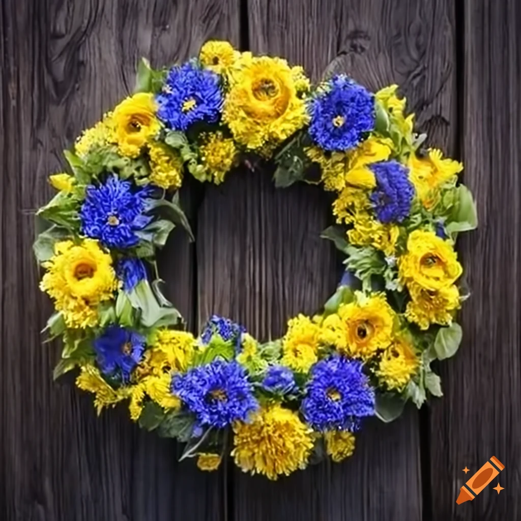 Midsummer flower wreath with blue and yellow flowers on Craiyon