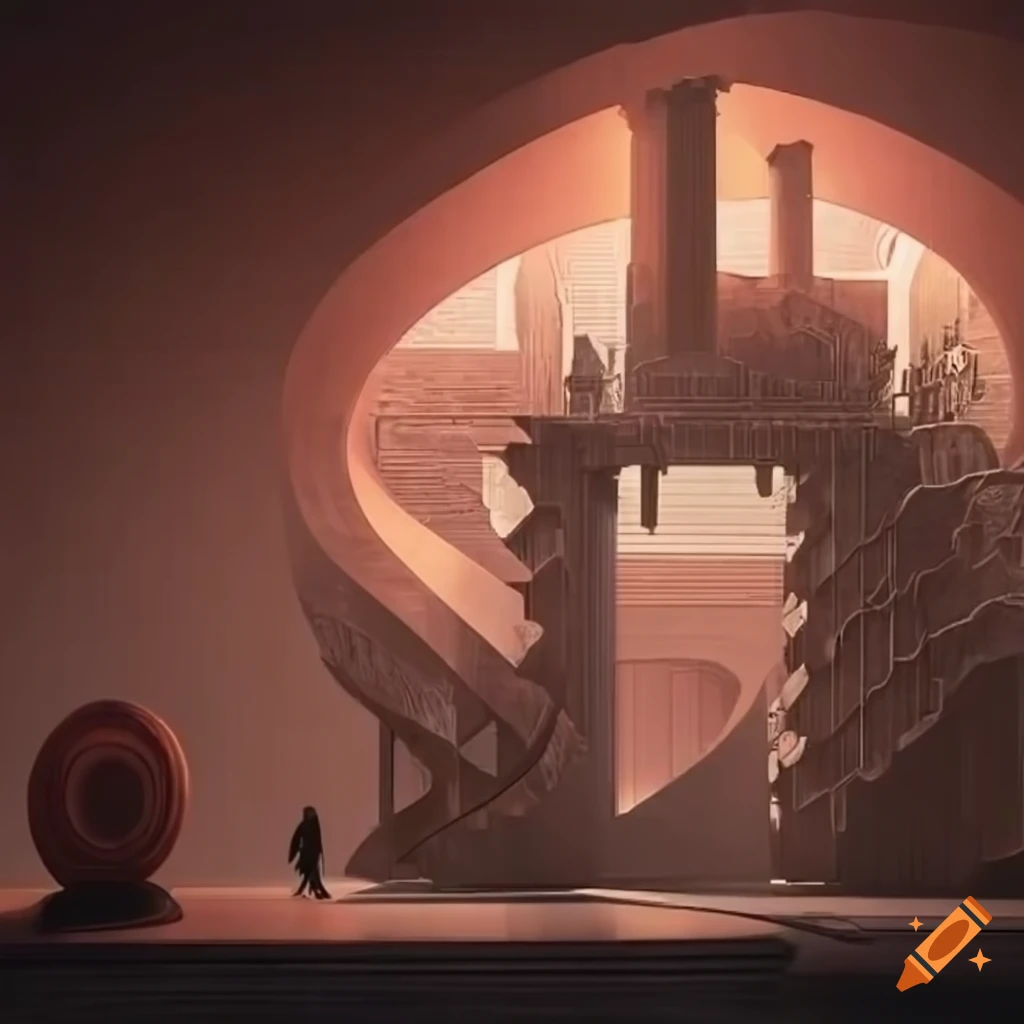 Complex Escher-inspired boss stage with intricate architecture