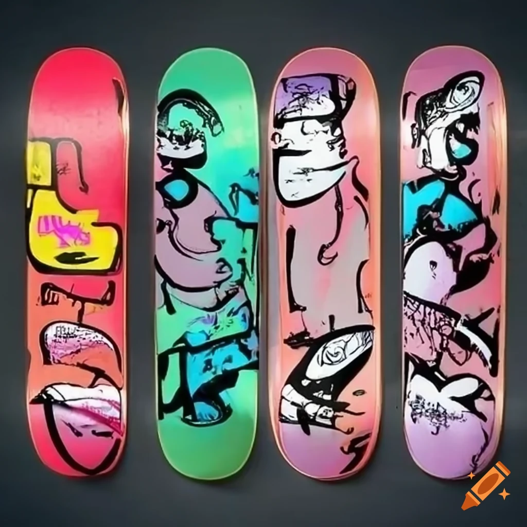 Graffiti skate deck with the word "fly" on Craiyon