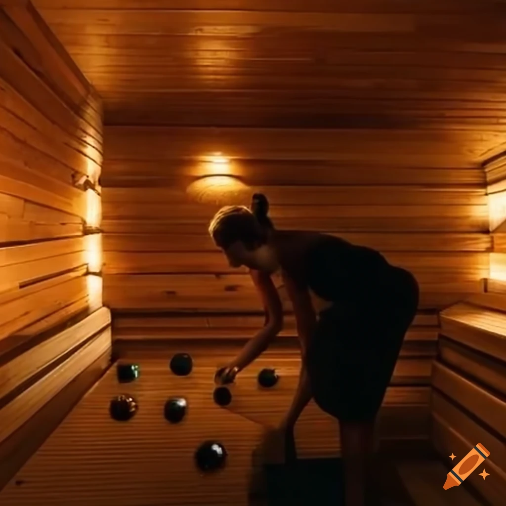 Two people playing bocce in a sauna