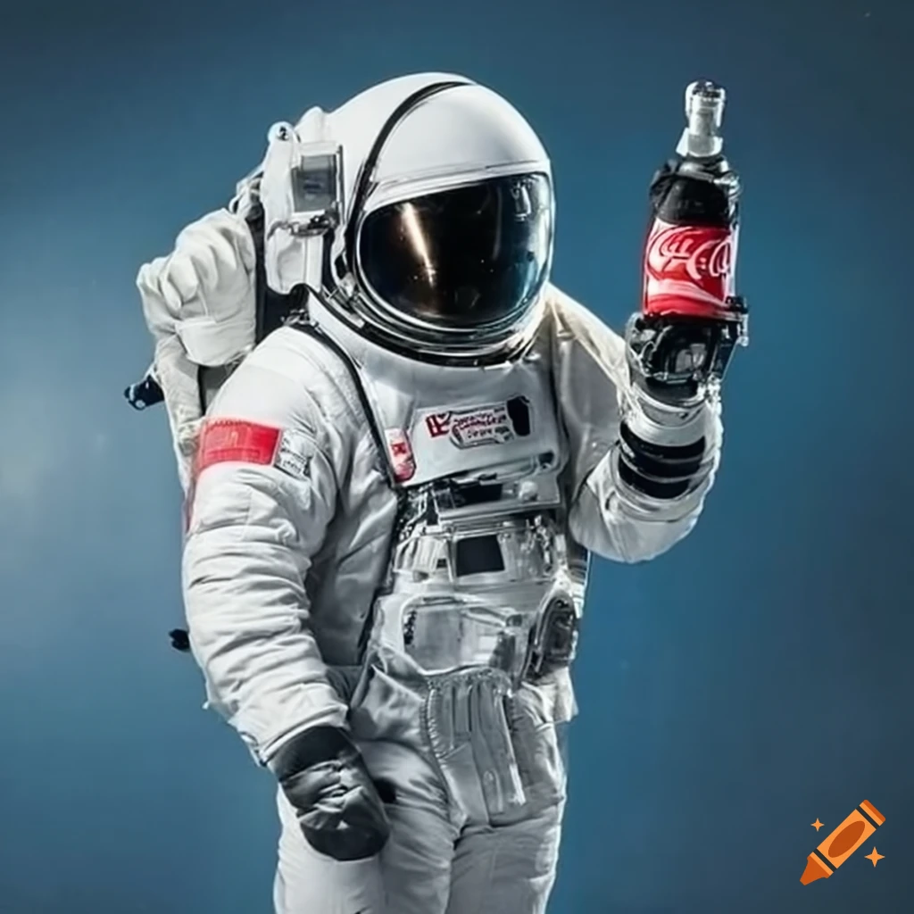 Astronaut holding a Coca-Cola product