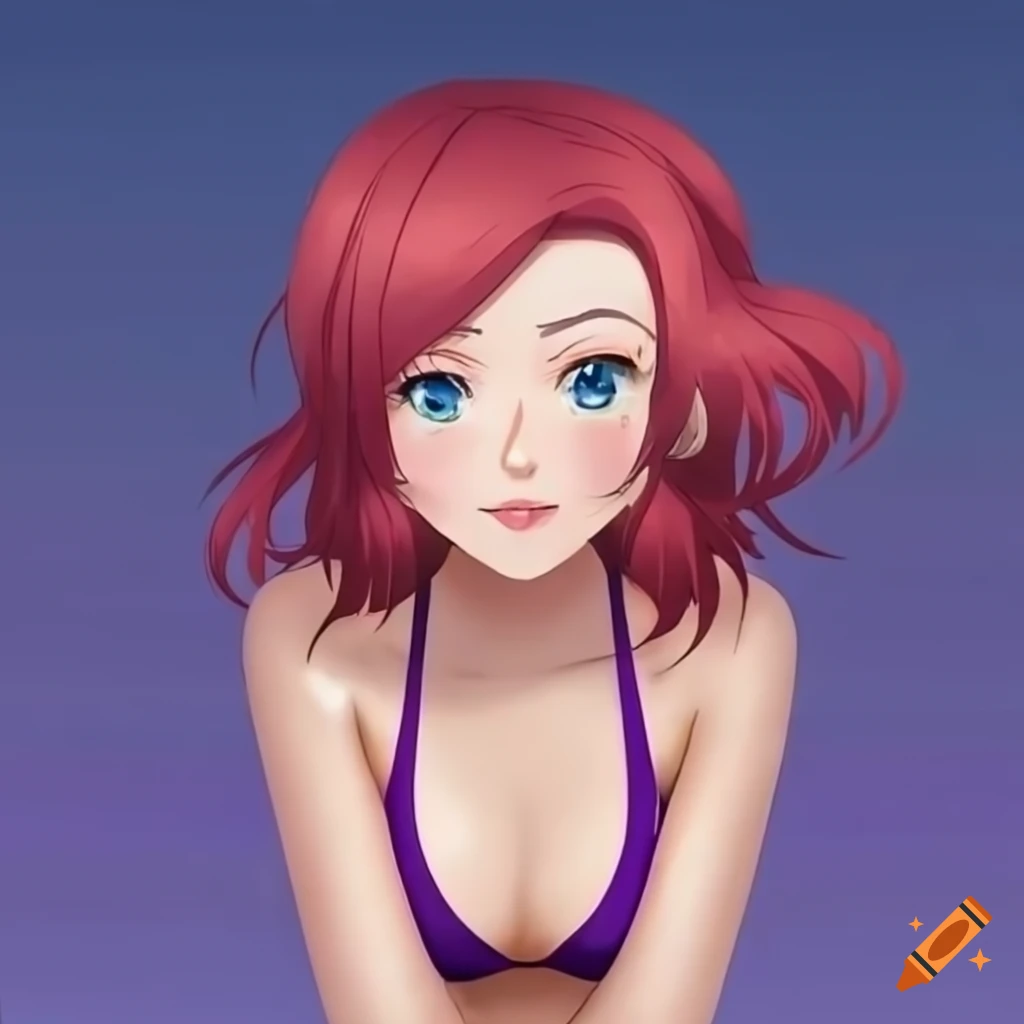 Maki Nishikino in a stylish purple swimsuit