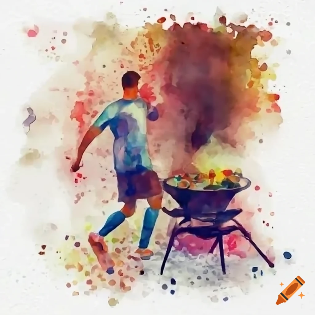 Barbecue gathering with people playing soccer