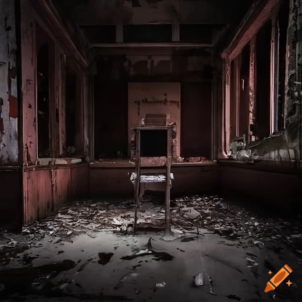 Abandoned music classroom frozen in decay with scattered sheet music and vacant chairs