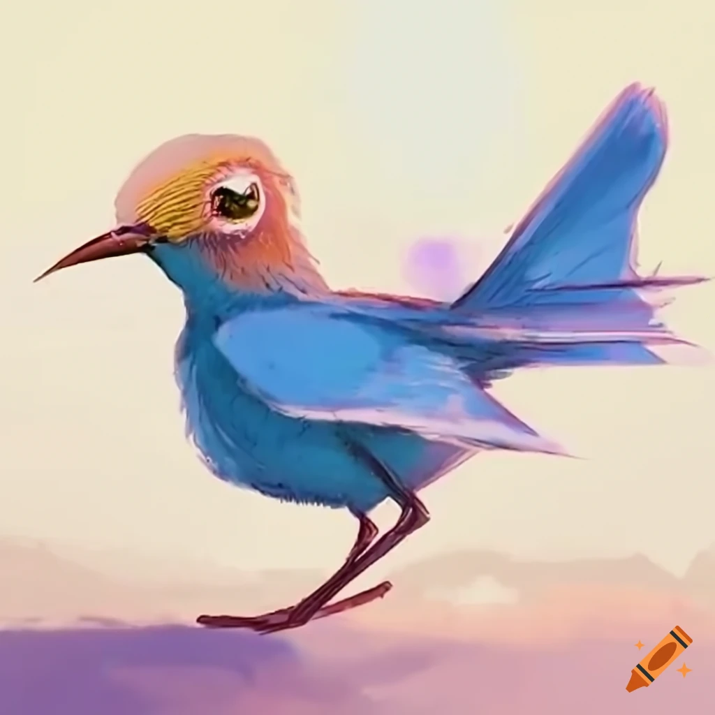 Pencil sketch of a swift bird in 1970's United Airlines commercial style