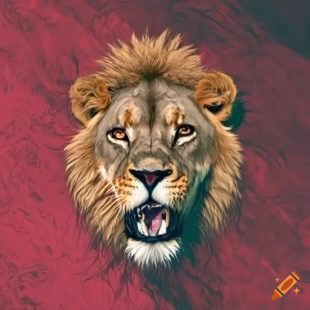 Furious lion face with the Moroccan flag in the background