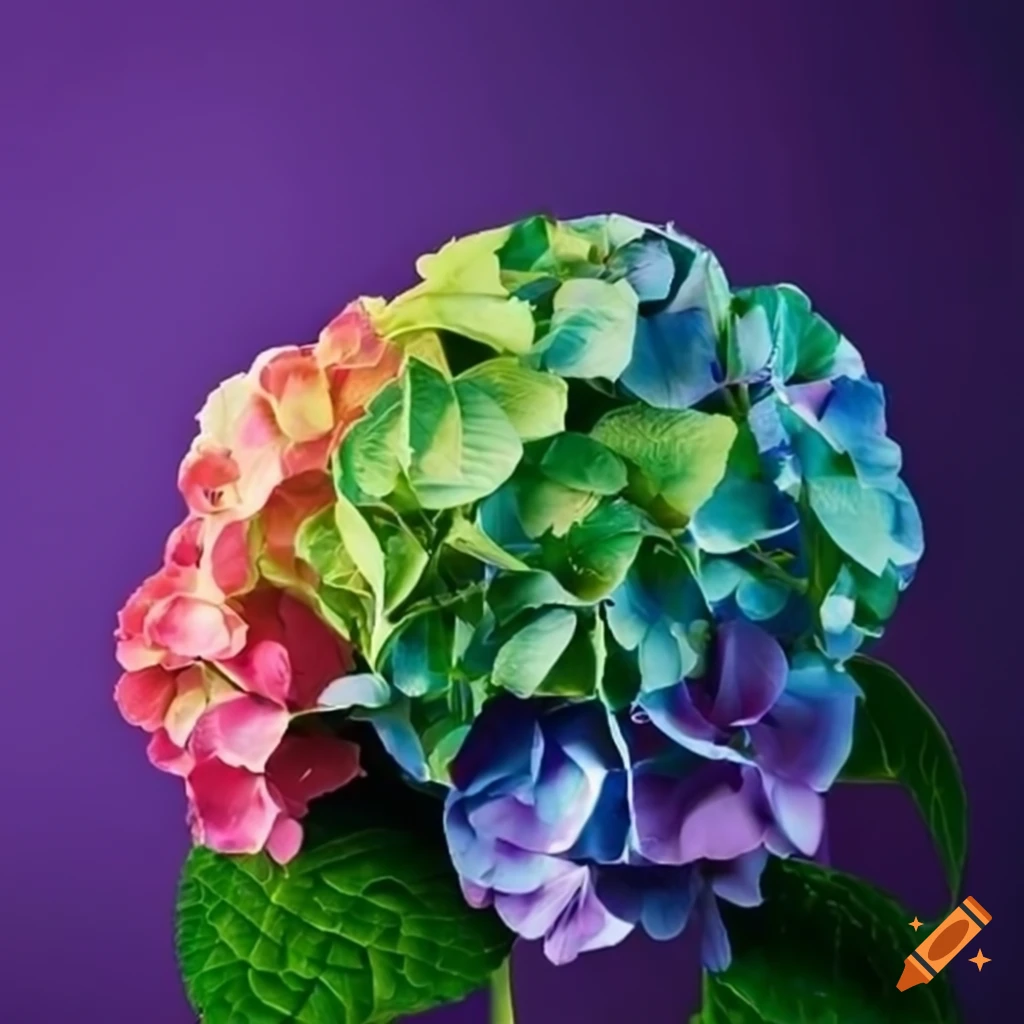 Vibrant hydrangea blooms in nonbinary Pride flag colors