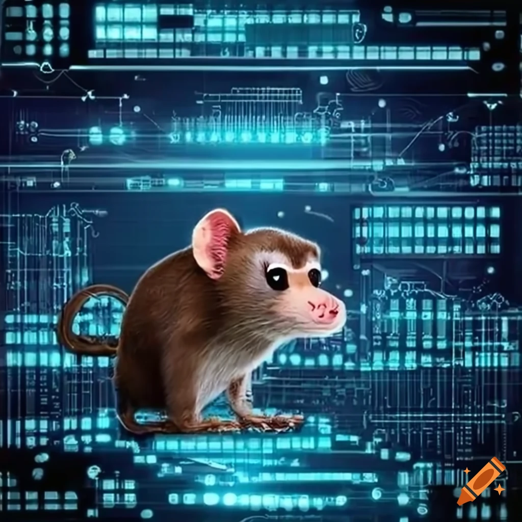 Curious monkey and lab rat with futuristic technology interface on Craiyon