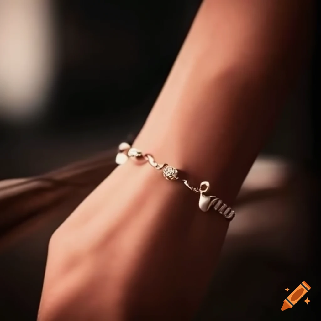 Bracelet on woman's wrist resting on bridge railing