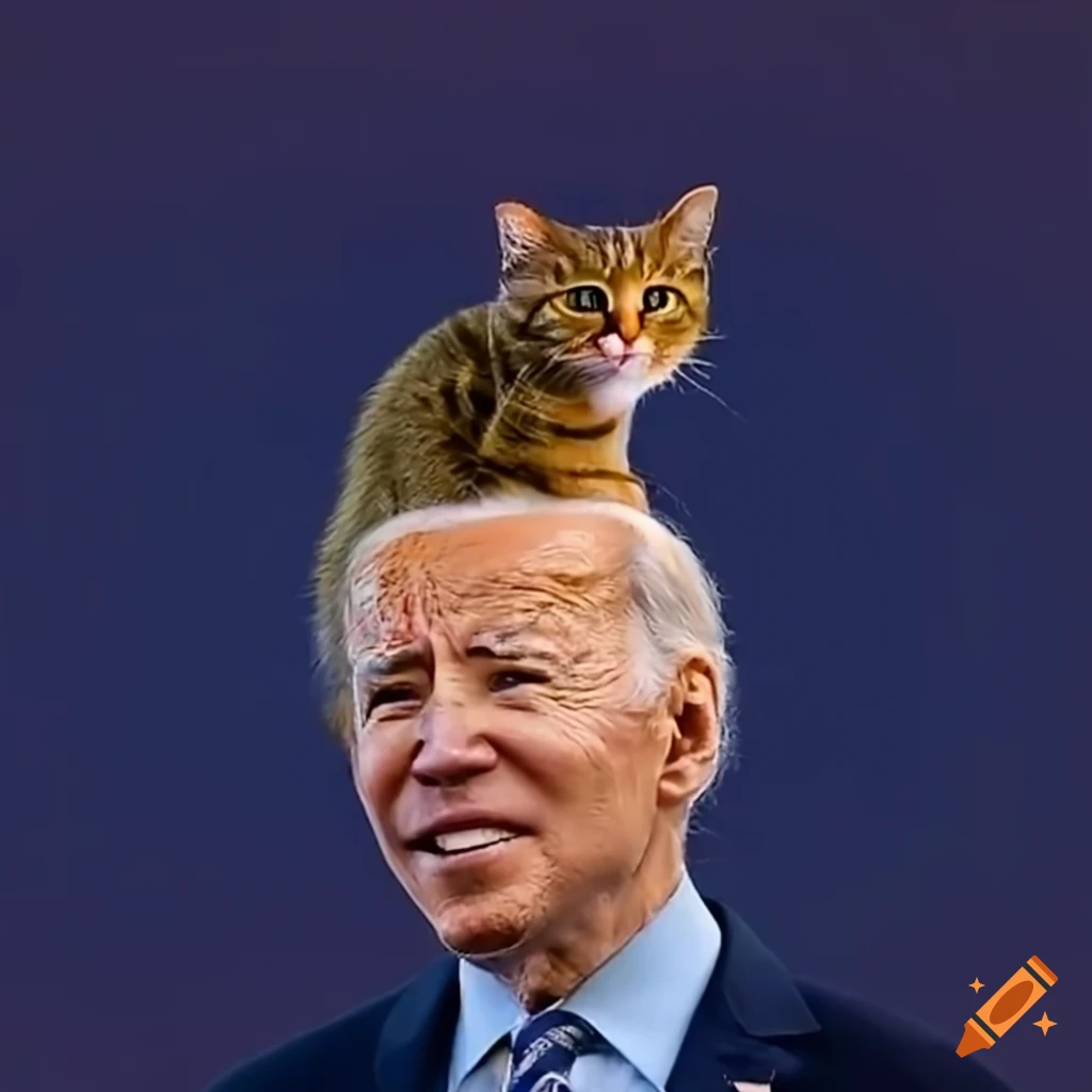 Small Biden rally with a man holding a sign saying 'meow'