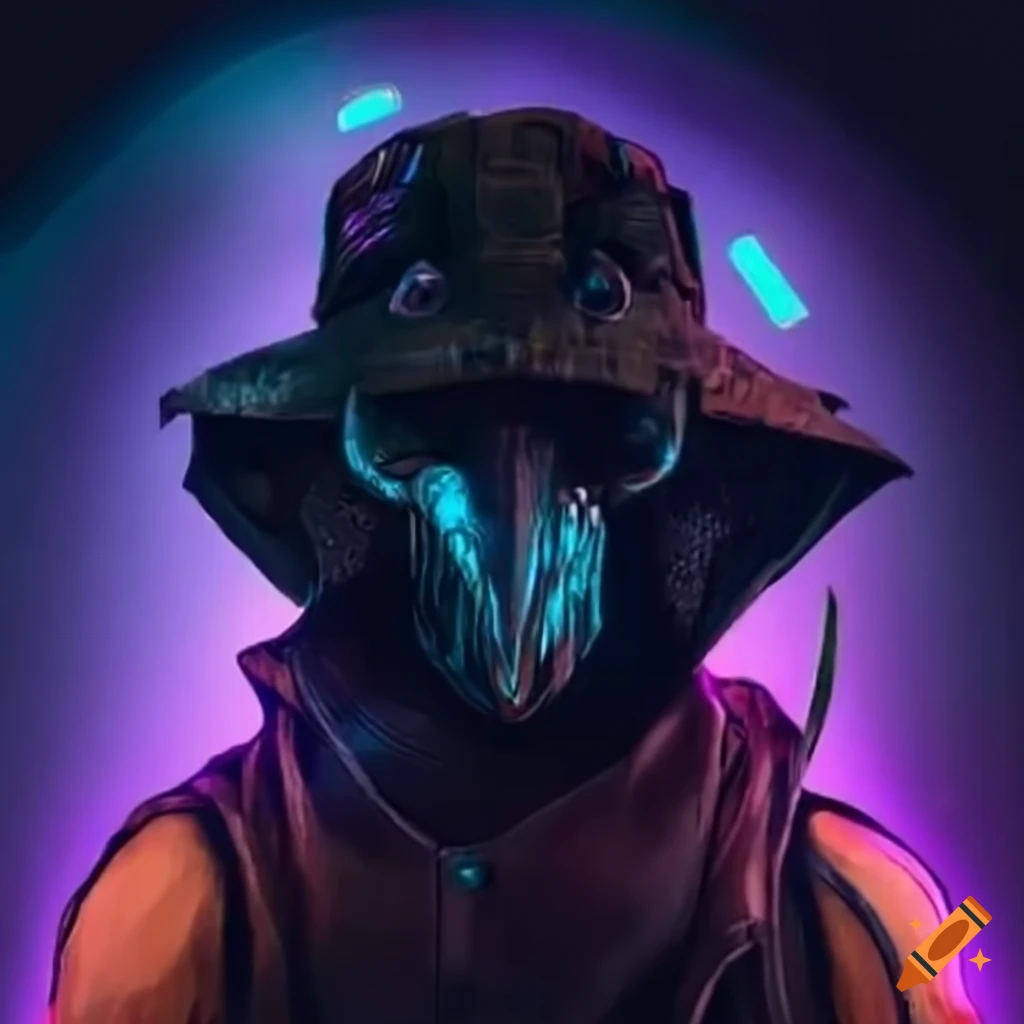 Unique and creative cyberpunk scarecrow with a straw hat and friendly face