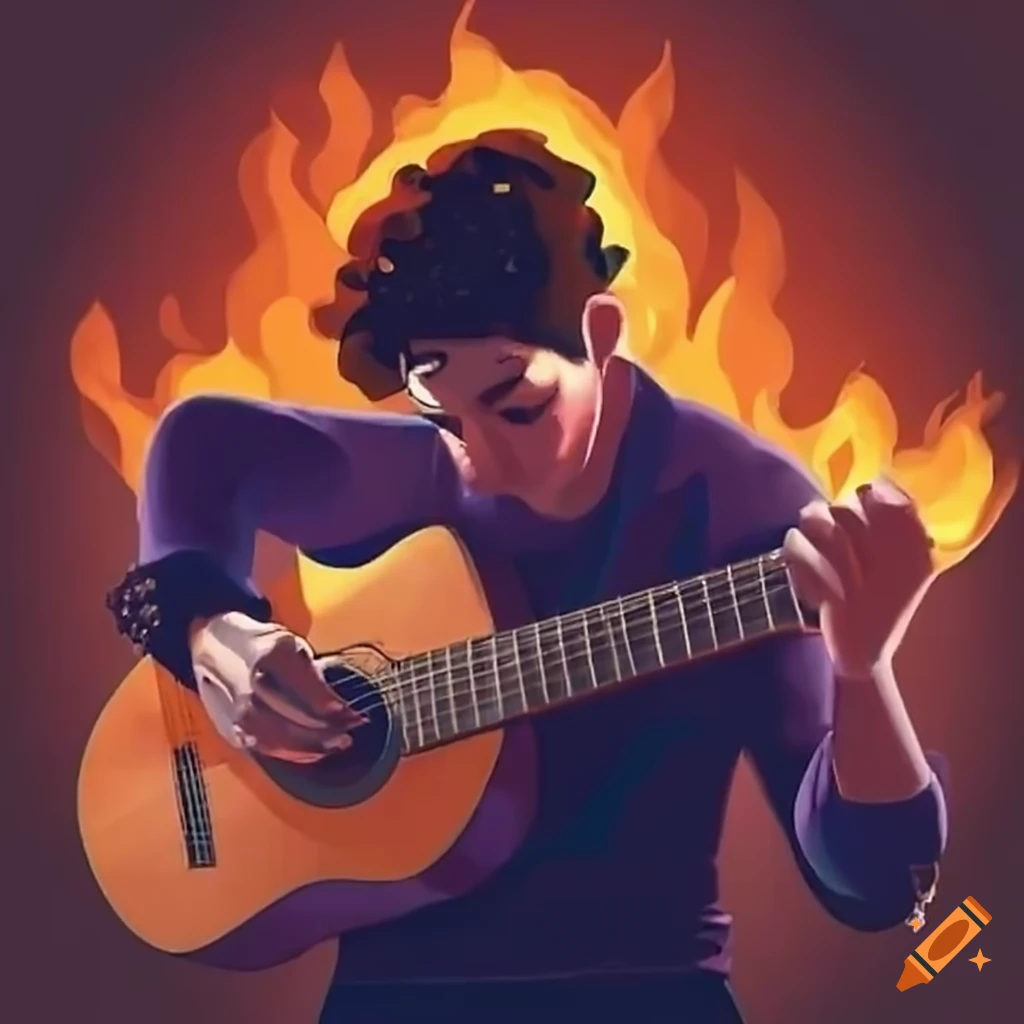 Talented Spanish man playing a fire guitar inspired by Dixit theme on ...