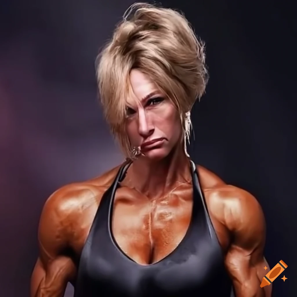 Female bodybuilder transforming into a more muscular ThunderCat
